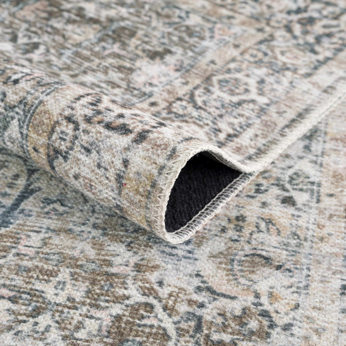 Bungalow Rose Jaelyne Boho Machine Washable Green Oriental Area Rug